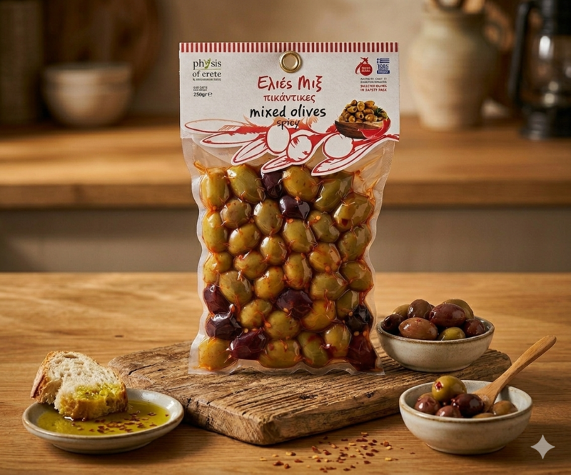 Mix oliwek zielonych i kalamon z chilli 250g