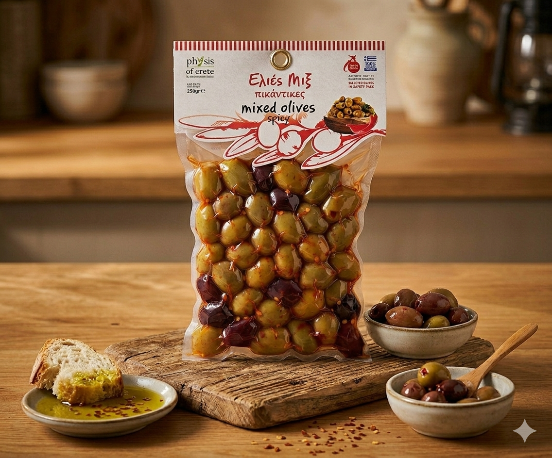 Mix oliwek zielonych i kalamon z chilli 250g